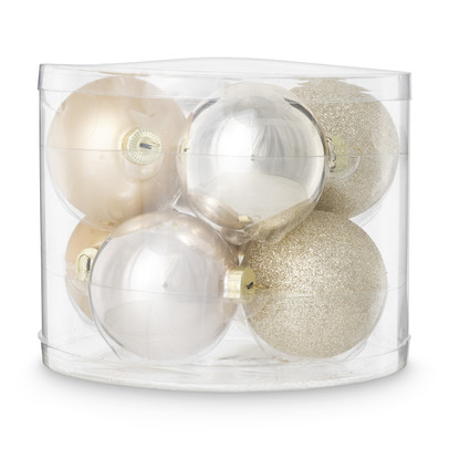 Box met kerstballen – goudkleurig – ø7 cm – set van 8